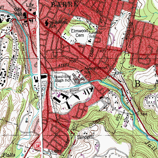 Topographic Map of Spaulding High School, VT