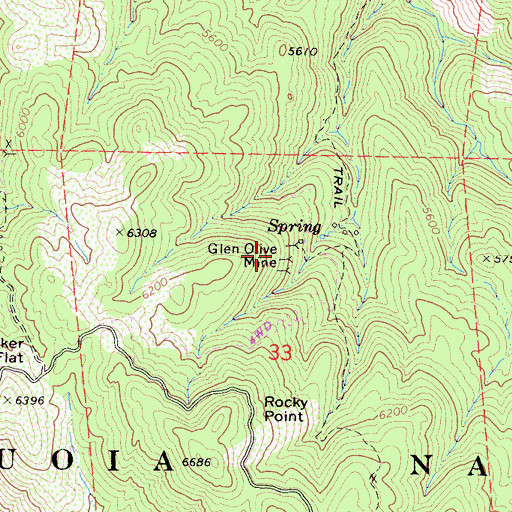 Topographic Map of Glen Olive Mine, CA