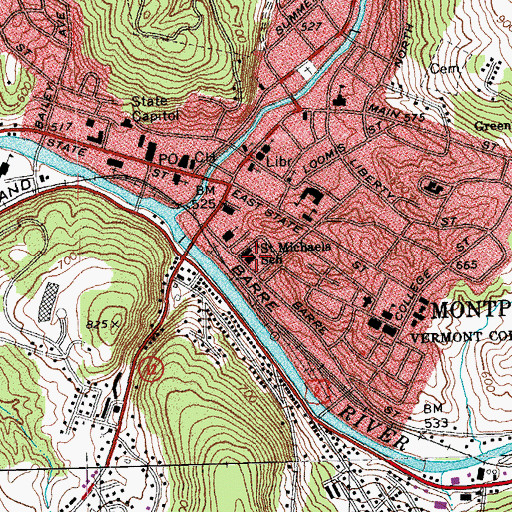 Topographic Map of Montpelier Public Schools, VT
