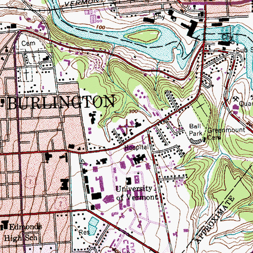 Topographic Map of Burlington School District, VT
