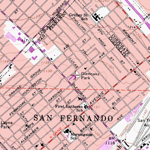 Topographic Map of Glenoaks Park, CA
