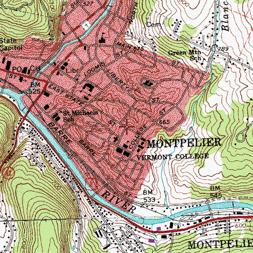 Topographic Map of New School of Montpelier, VT