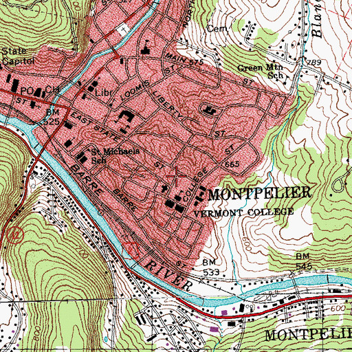 Topographic Map of Vermont Institute for Science Math and Technology Dillingham Hall, VT