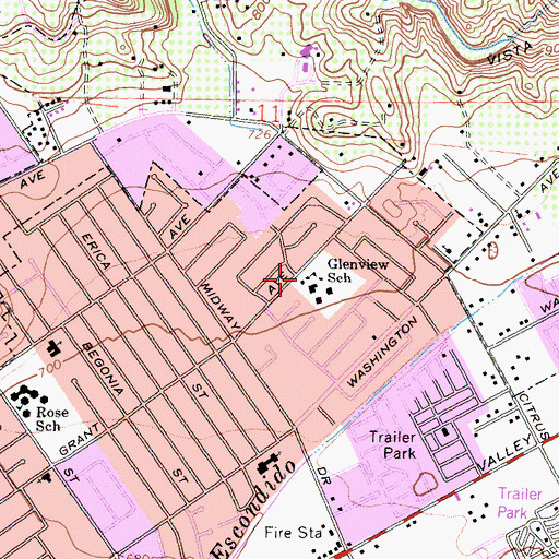Topographic Map of Glen View Elementary School, CA