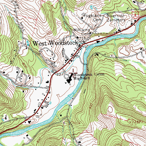 Topographic Map of Woodstock Union Middle School, VT