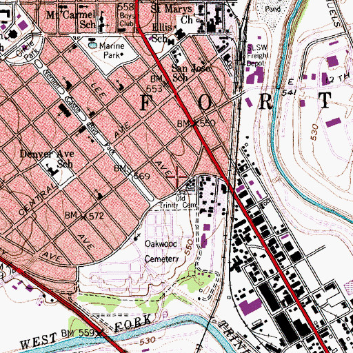 Topographic Map of Fort Worth Fire Department Station 11, TX