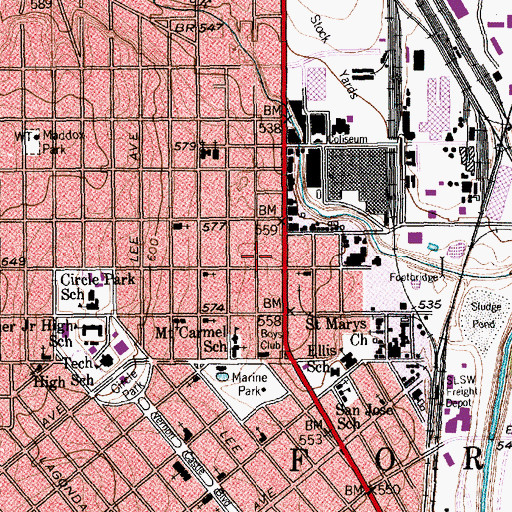 Topographic Map of Fort Worth Fire Department Station 12, TX
