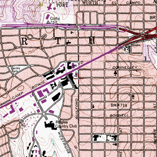 Topographic Map of Fort Worth Fire Department Station 16, TX
