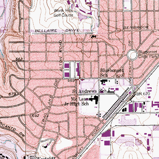 Topographic Map of Fort Worth Fire Department Station 21, TX