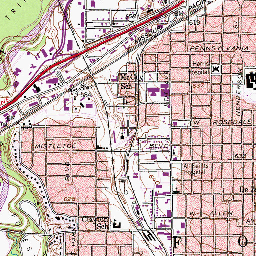 Topographic Map of Fort Worth Fire Department Station 8, TX