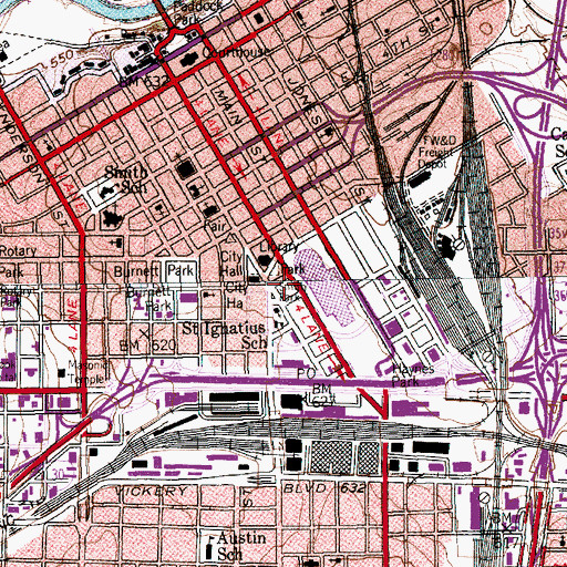 Topographic Map of Fort Worth Public Safety Building, TX
