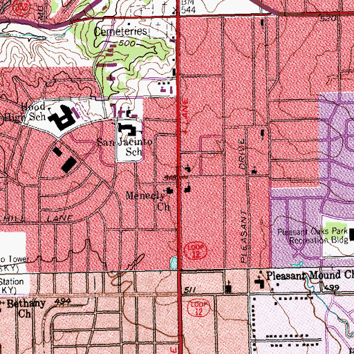 Topographic Map of Church at Dallas, TX