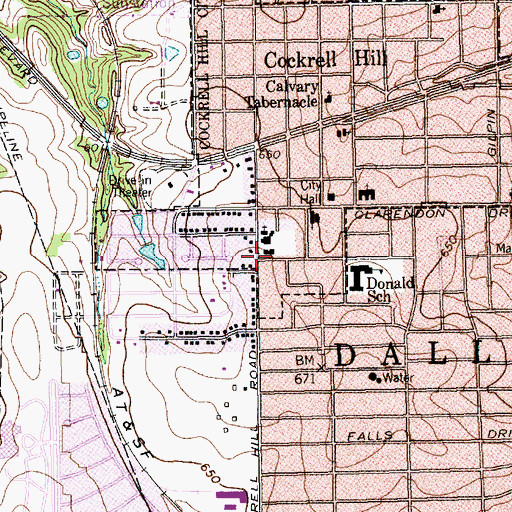 Topographic Map of Cockrell Hill Baptist Church, TX
