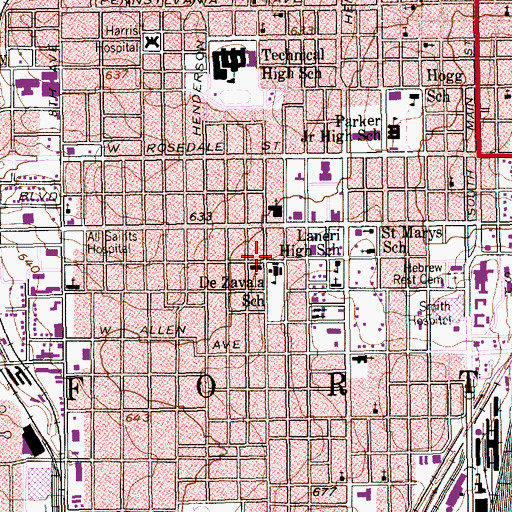 Topographic Map of College Avenue Baptist Church, TX