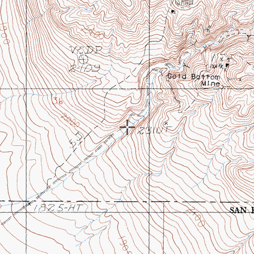 Topographic Map of Gold Bottom Mine, CA