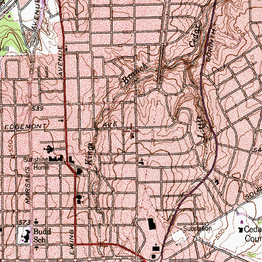 Topographic Map of Denley Drive Missionary Church, TX