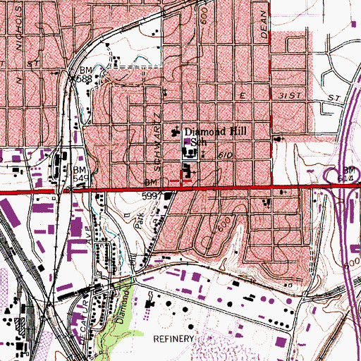 Topographic Map of Diamond Hill Baptist Church, TX