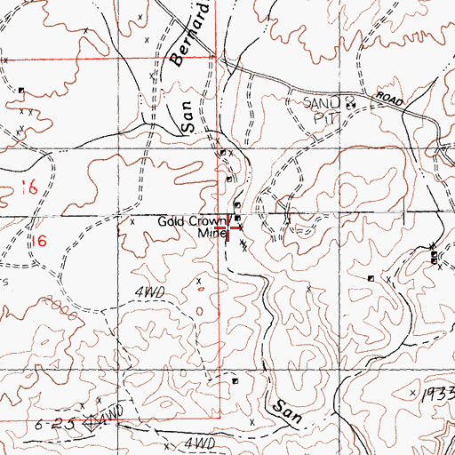 Topographic Map of Gold Crown Mine, CA