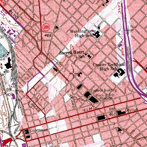 Topographic Map of First United Methodist Church of Dallas, TX