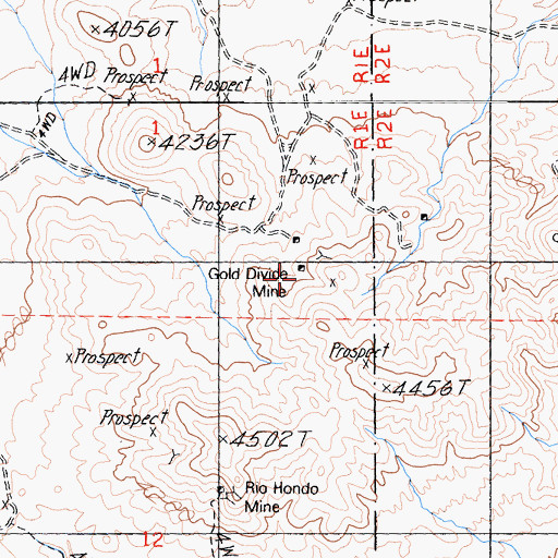 Topographic Map of Gold Divide Mine, CA