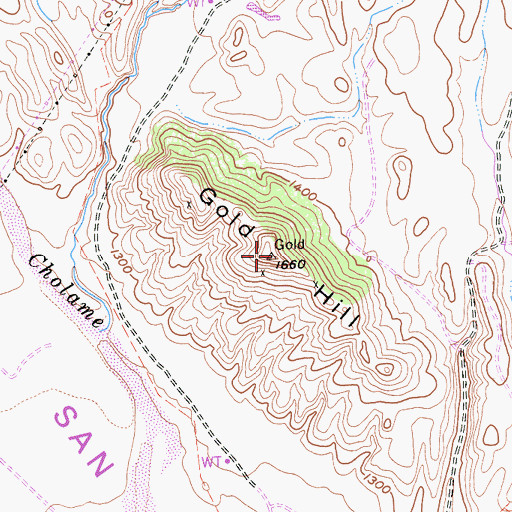 Topographic Map of Gold Hill, CA