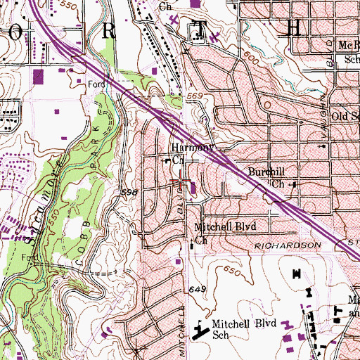 Topographic Map of Greater Harvest Church of God, TX