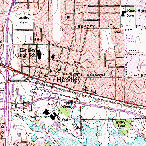 Topographic Map of Handley Baptist Church, TX