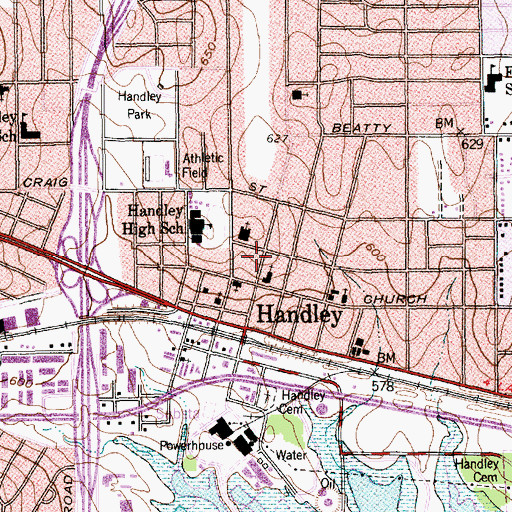 Topographic Map of Handley Church of Christ, TX