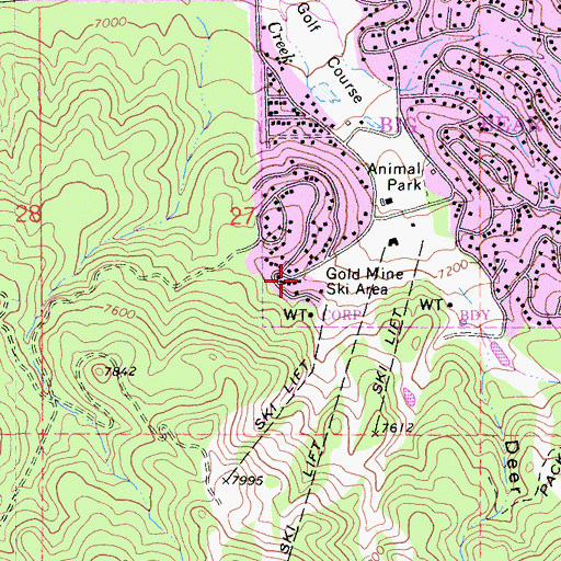 Topographic Map of Gold Mine Ski Area, CA