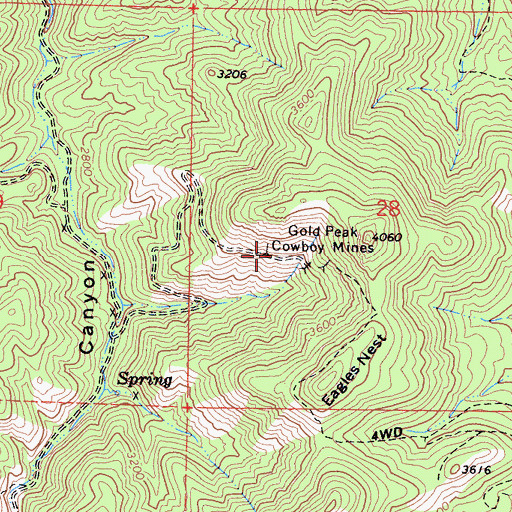 Topographic Map of Gold Peak Cowboy Mines, CA