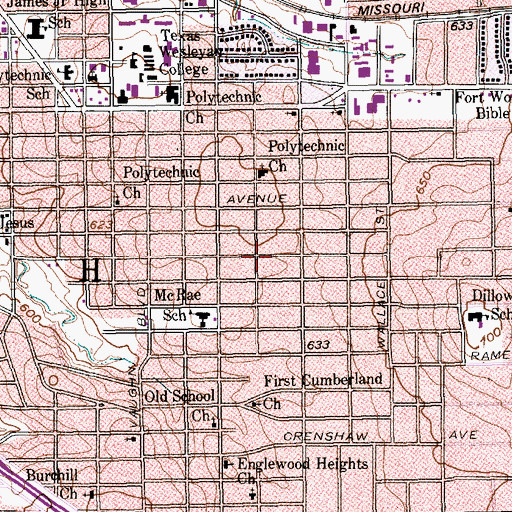 Topographic Map of Avenue L Baptist Church, TX