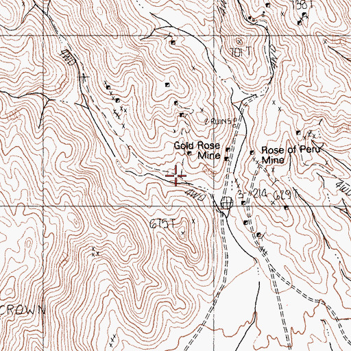 Topographic Map of Gold Rose Mine, CA