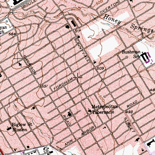 Topographic Map of Bible Way Baptist Church, TX