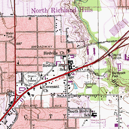 Topographic Map of Birdville Baptist Church, TX