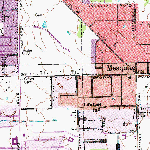 Topographic Map of Bruton Road Christian Church, TX