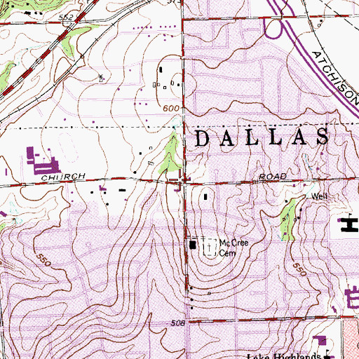 Topographic Map of Calvary Lutheran Church, TX