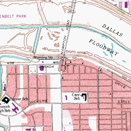 Topographic Map of Canada Drive Christian Church, TX