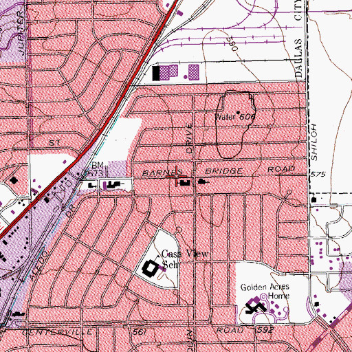 Topographic Map of Casa View Christian Church, TX