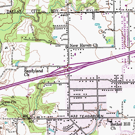 Topographic Map of Interchange 477, TX