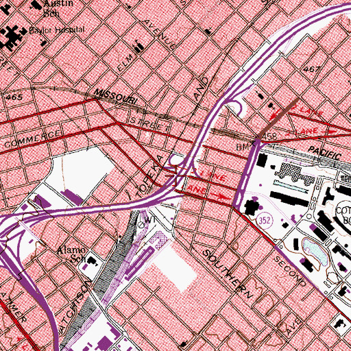 Topographic Map of Interchange 47A, TX