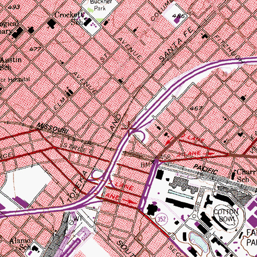 Topographic Map of Interchange 47B, TX