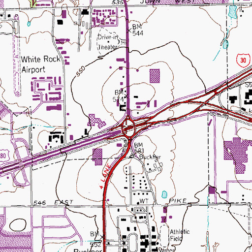 Topographic Map of Interchange 52B, TX
