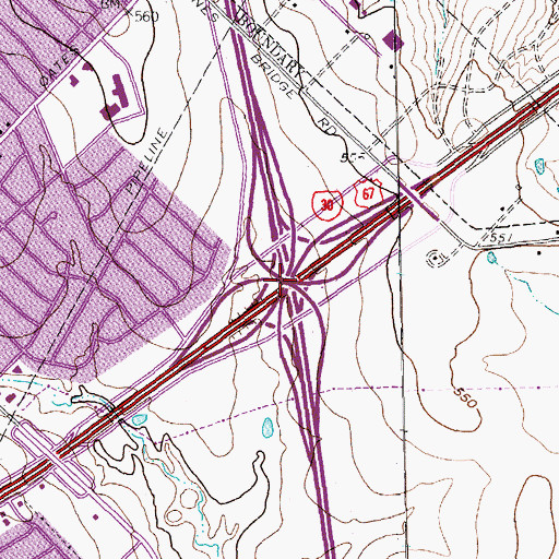 Topographic Map of Interchange 56A, TX
