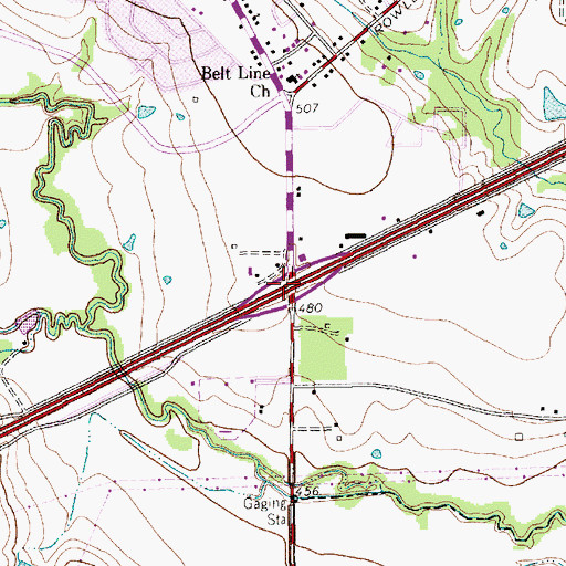 Topographic Map of Interchange 56B and 56C, TX