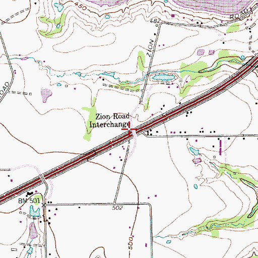 Topographic Map of Interchange 61, TX