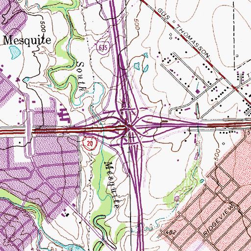 Topographic Map of Interchange 6A and 6B, TX