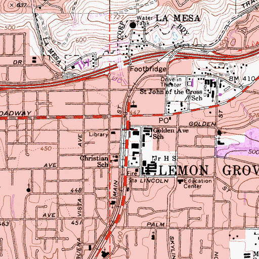 Topographic Map of Golden Avenue Elementary School, CA