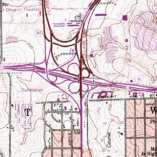 Topographic Map of Interchange 7A and 7B, TX