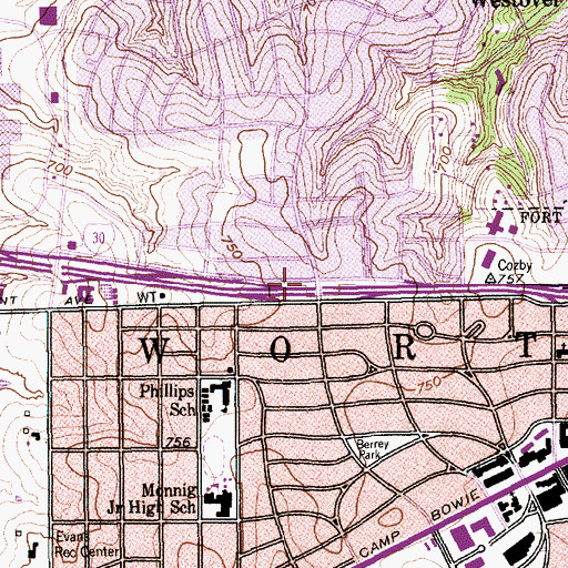 Topographic Map of Interchange 8A, TX