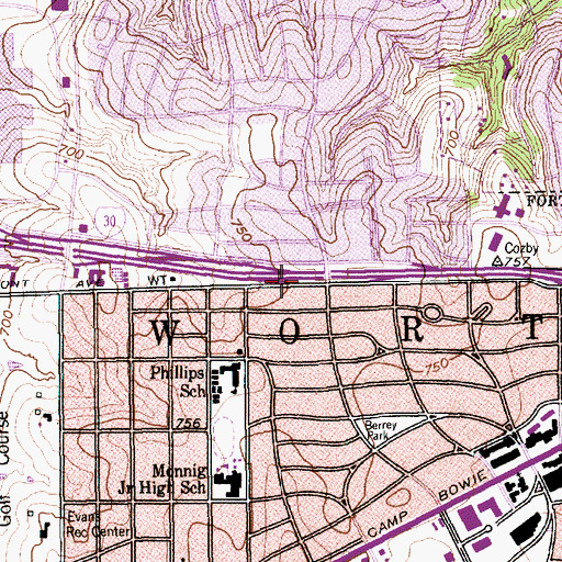 Topographic Map of Interchange 8B, TX